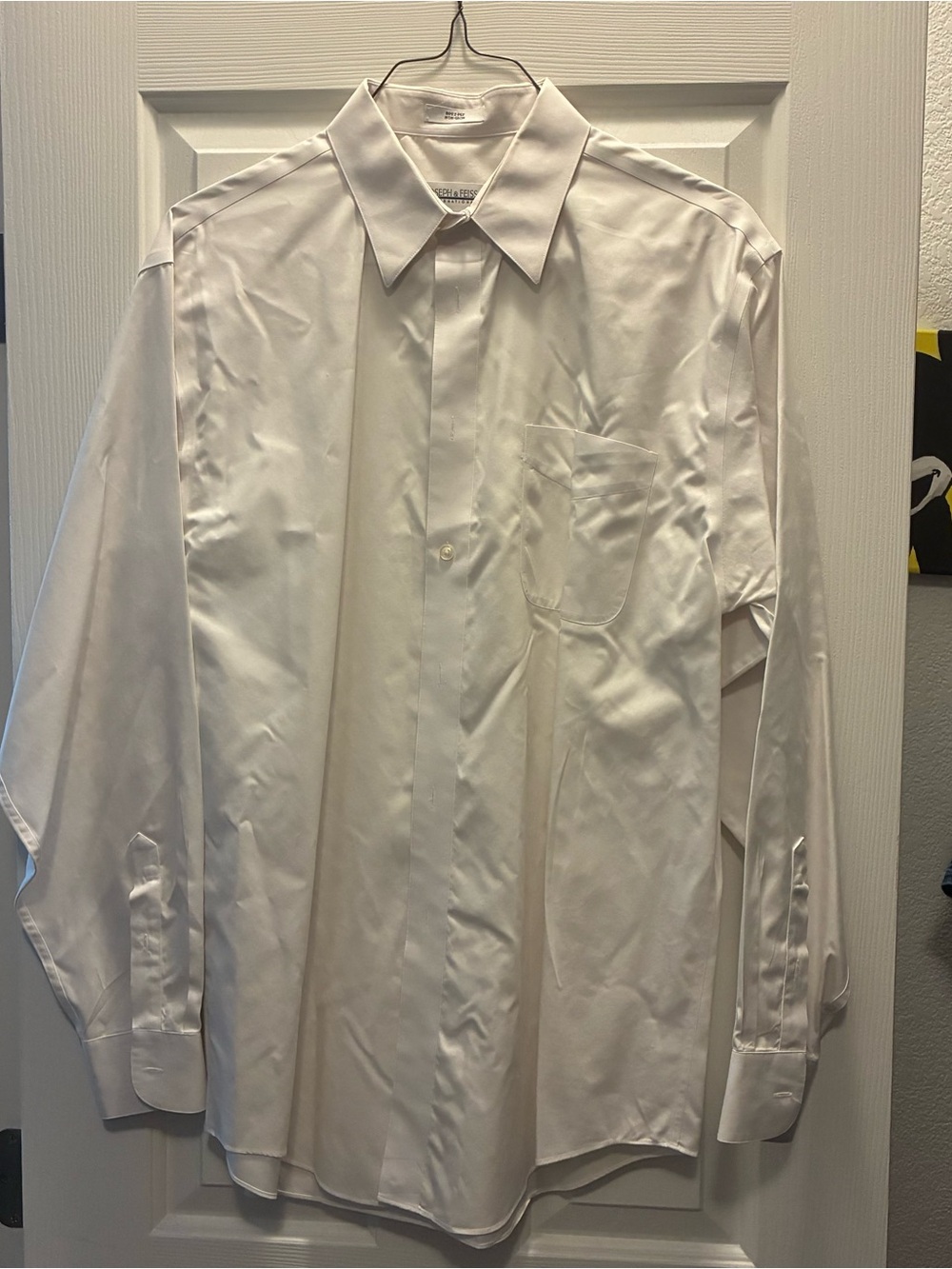 Joseph & Feiss White Long-Sleeve Dress Shirt with Chest Pocket 16/34/35